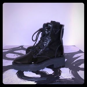 Paul Green patent leather combat boots